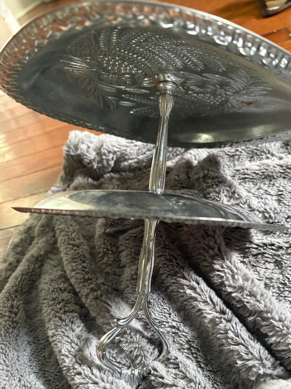 Two-Tier Silver Serving Tray - Elegant Metal Dessert Stand